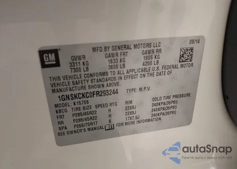 2015 Chevrolet Tahoe Ltz from USA, damaged, VIN 1GNSKCKC0FR293244